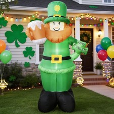 8FT St Patricks Day Inflatable Leprechaun, Giant Saint Patricks Blow up Holding