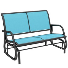 Outdoor Glider Bench 2-Person Swing Rocking for Chair Porch Blue