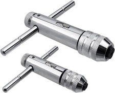 2Pcs Ratchet T Handle Tap Wrench, Adjustable T Bar Handle Holder Ratcheting