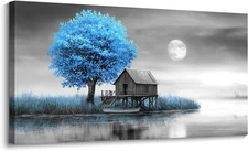 Landscape Canvas Wall Art Decor - Blue Gray Wall Art for Bedroom Living Room Hom