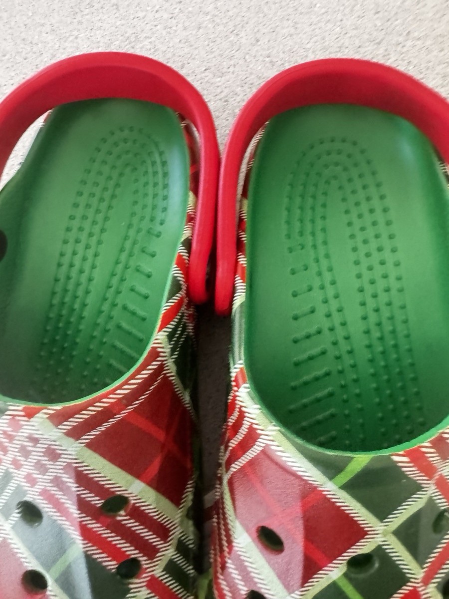 Crocs Baya Holiday Plaid Clog Christmas Sz 12 Red/Green  display picture 3