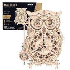 Wooden Puzzle Owl Clock for Adults, Mechanical Gear Wooden Building