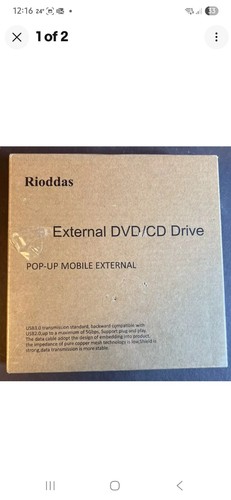 Rioddas External CD Drive USB 3.0 Portable Cd/dvd /-rw Drive Slim Dvd/cd ROM, - Picture 2 of 7