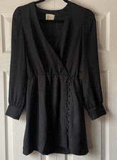 Sézane Black Long Sleeve Dress V-Neck Button Front Size 34 Made in Bulgaria (EU)
