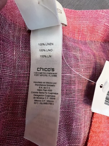 Chico ‘s Women’s 8 (8-10) Red Raspberry Kimono Stale Open Front Linen Jacket - Picture 7 of 10