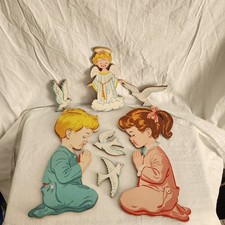 Vntg Dolly Toy Co. Praying Children Angel 4 Doves Nursery Wall Hanging Set