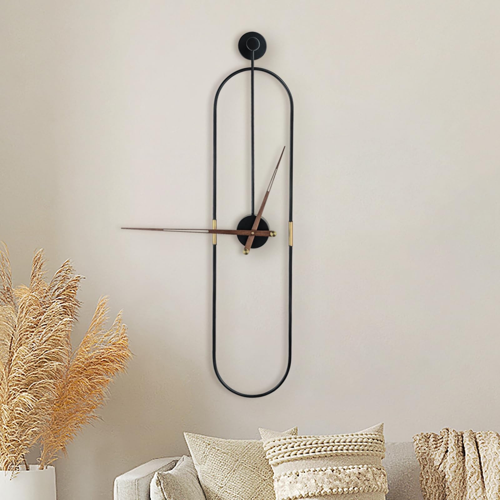 Modern Oval Wall Clock Large Wall Clock with Walnut Pointers for Living Room ...