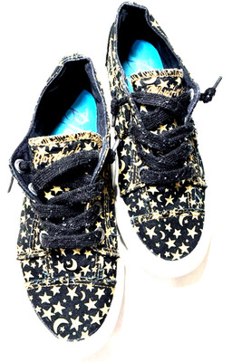 Blowfish Malibu Sneakers Women's Sz 6 Black Gold Moon & Stars Walking Summer