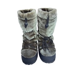 BA Sport Faux Fur Moon Boots Olive Green LaceUp Platform Wedge Winter SnowBoots8