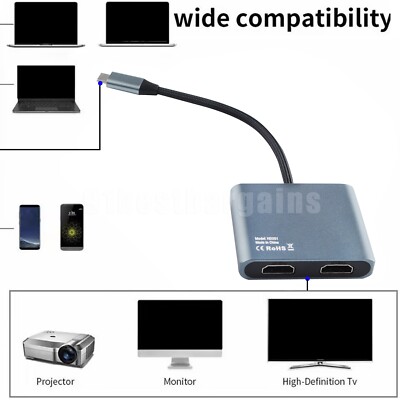 USB C to Dual HDMI Adapter 4K Type C to HDMI Multi Monitor Converter for Dell HP