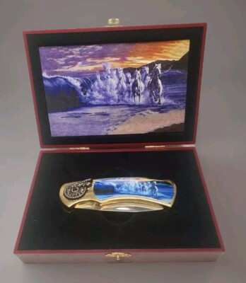 Pocket Knife White Stallion Horse Keepsake Display Gift Box Stainless Steel