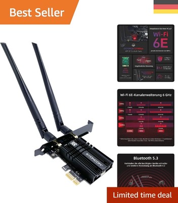 Leistungsstarke WiFi 6E Karte mit Bluetooth 5.3, Sicherheitsverschlüsselung