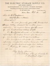1902 APPROVISIONNEMENT DE STOCKAGE ÉLECTRIQUE CO ÉCLAIRAGE DE YACHT BATTERIE PRÉCOCE BOSTON W GROTON MA