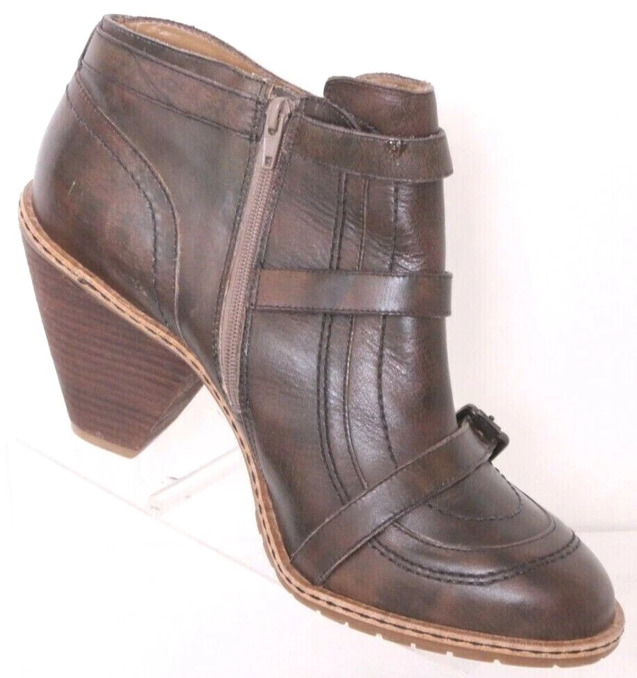 Sapato Schuler & Sons Couro Lateral Zíper Fivela Salto Tornozelo Marrom Feminino 10,5 B - Imagem 2 de 4