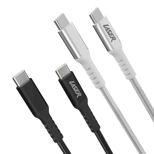 Laser 60W USB-C to USB-C Fast Charge Cable Black/Silver 2m 2-Pack - 第 1/4 張圖片