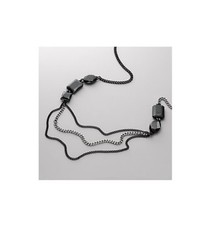 NEW DIESEL BLACK IP STAINLESS STEEL+SILVER TONE CHAIN,ONYX,NECKLACE DX0416