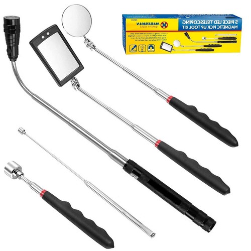 5Pc Led Telescopic Magnetic Pickup Tool Kit Telescoping Inspection Mirror Torch