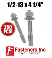 (Qty 250) 1/2-13 x 4-1/4" Concrete Wedge Anchor Zinc Plated 