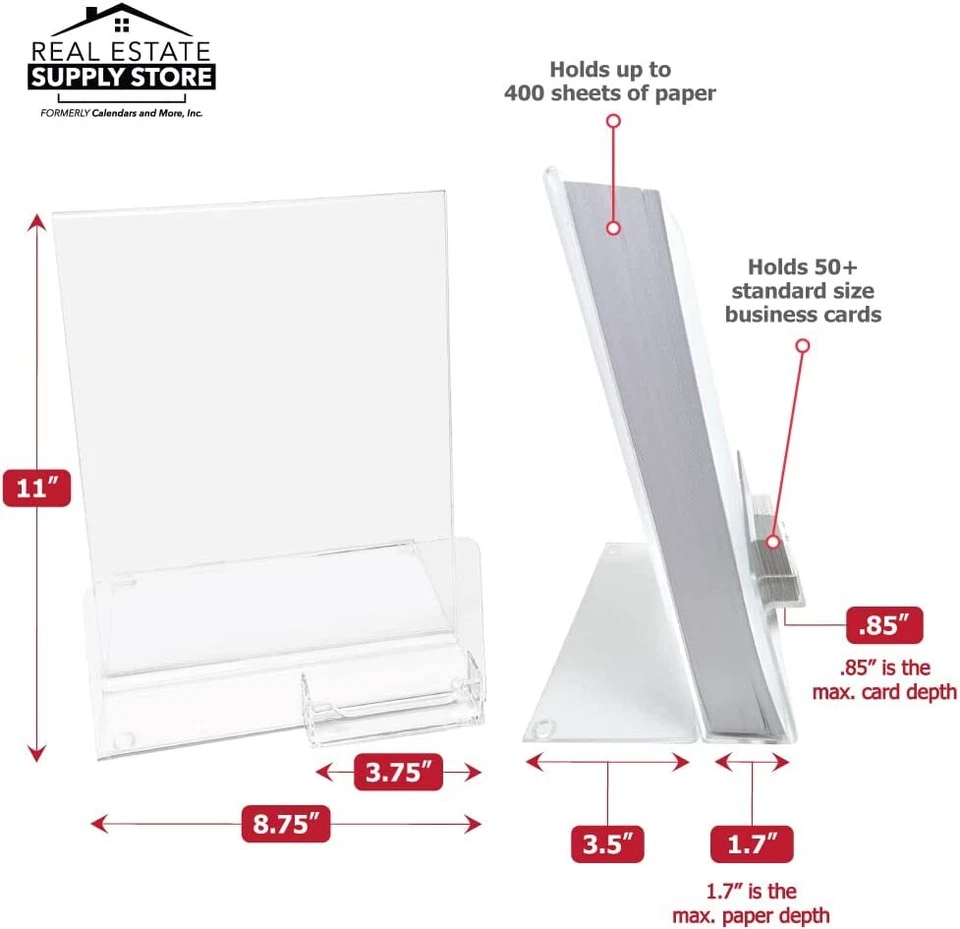 Clear Acrylic Brochure Holder with Business Card Pocket (Single, 2 Pk, or 10 Pk) - Image 3 of 4