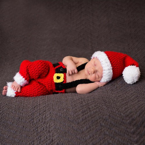 Christmas Theme Newborn Baby Photography Props Crochet Costume Hats Outfit Sets - Picture 2 of 20