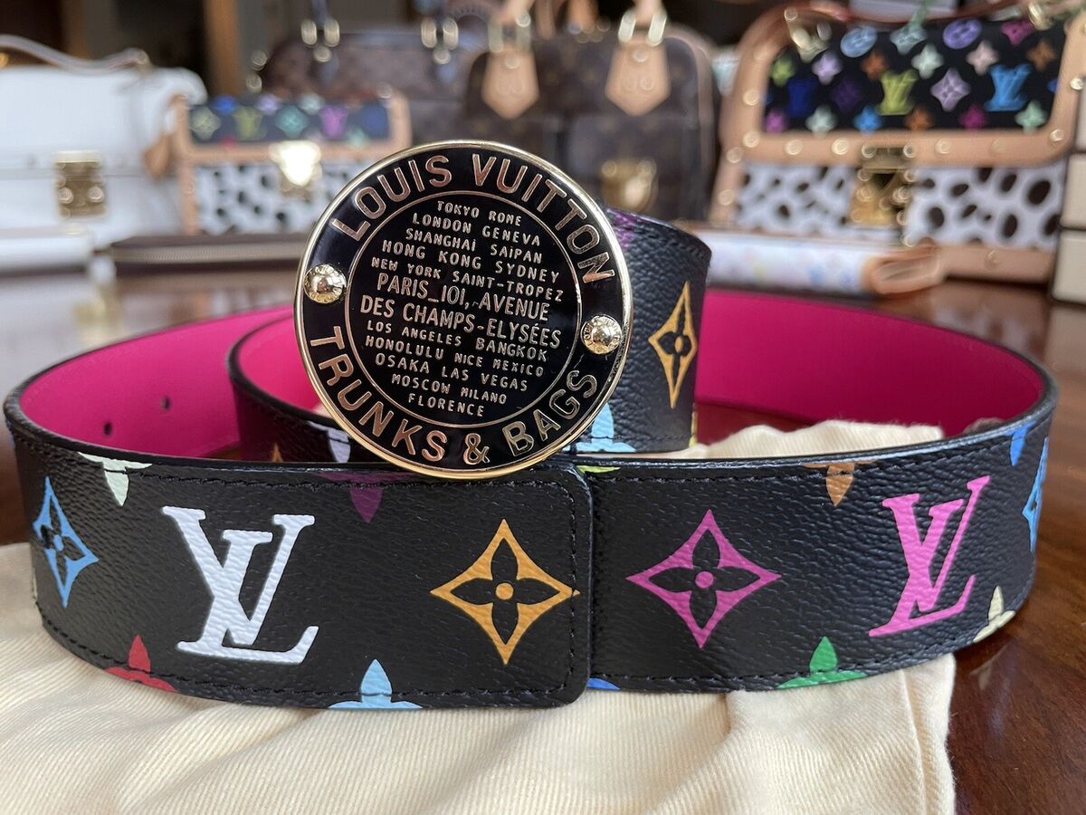 Lv circle leather belt Louis Vuitton Multicolour size 90 cm in