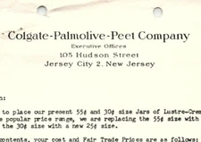 1940s COLGATE-PALMOLIVE-PEET COMPANY JERSEY CITY NJ PRICE LIST BILLHEAD Z921