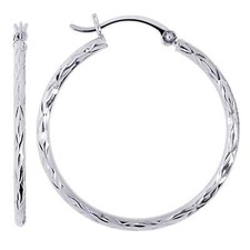 14K White Gold Round Hoop Earrings, Diameter 25mm