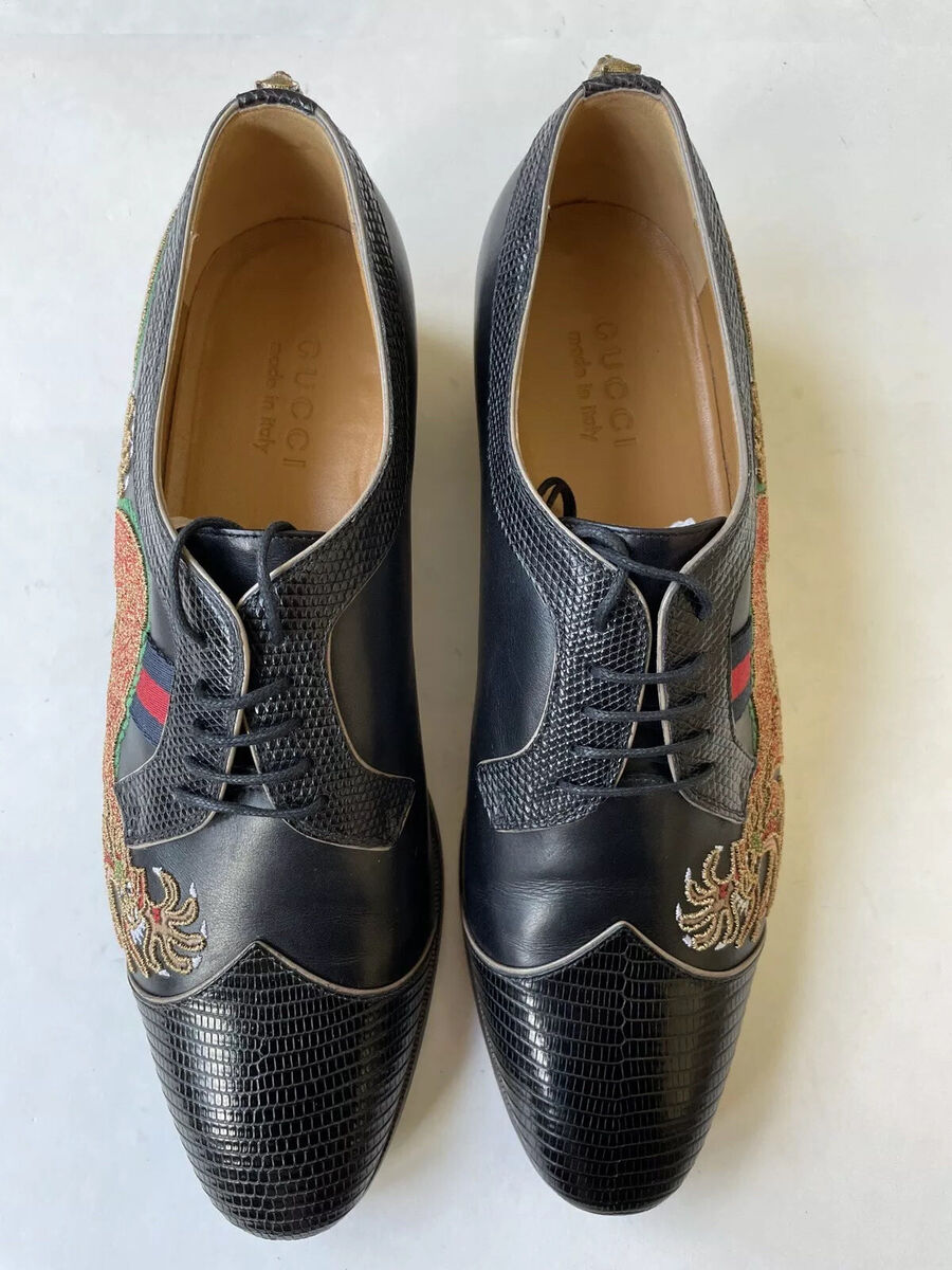 GUCCI Dragon Embroidery Lizard Cap Toe Tiger Head Oxford GUCCI Dragon Embroidery Lizard Cap Toe Tiger Head Oxford