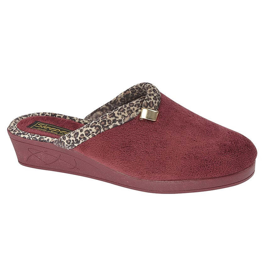SAOLA Ciabatta donna SLEEPERS velluto bordeaux zeppa slip on muletto suola gomma TPR