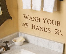 Wall Decal Quote Sticker Vinyl Art Lettering Large Wash Your Hands Bathroom BA07