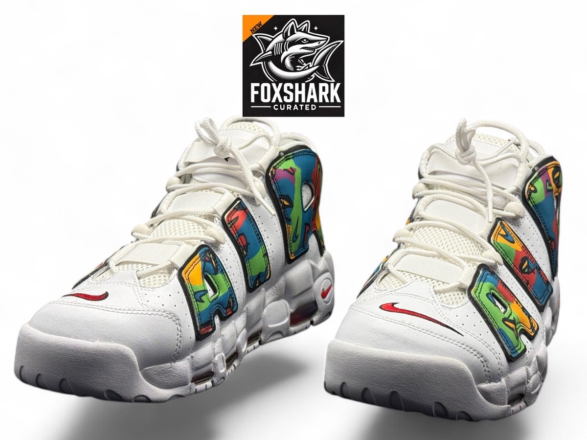 Size 13M Nike Air More Uptempo Peace Love Swoosh White Black Gold