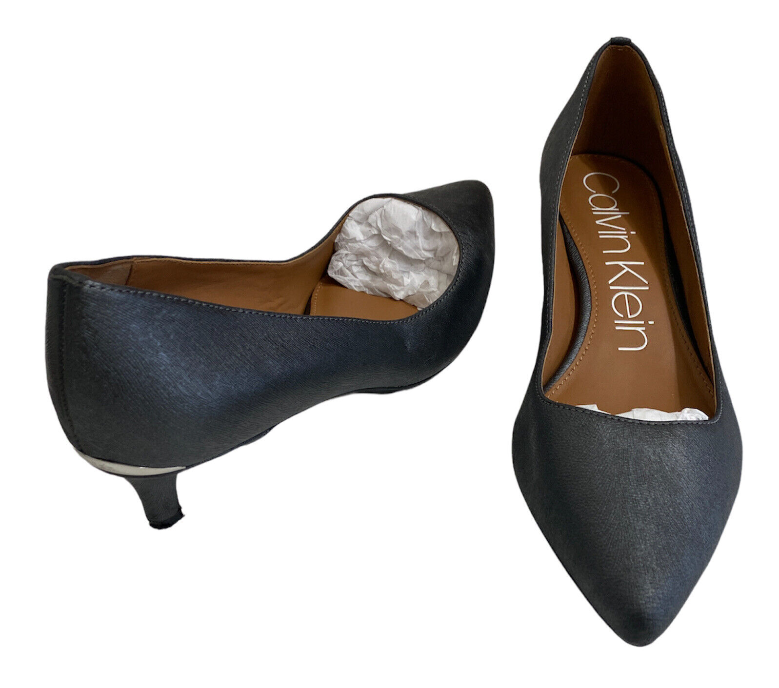 CALVIN KLEIN Womens 11 Pump Heels Pewter Gray Leather Gabrianna Point Toe |  eBay