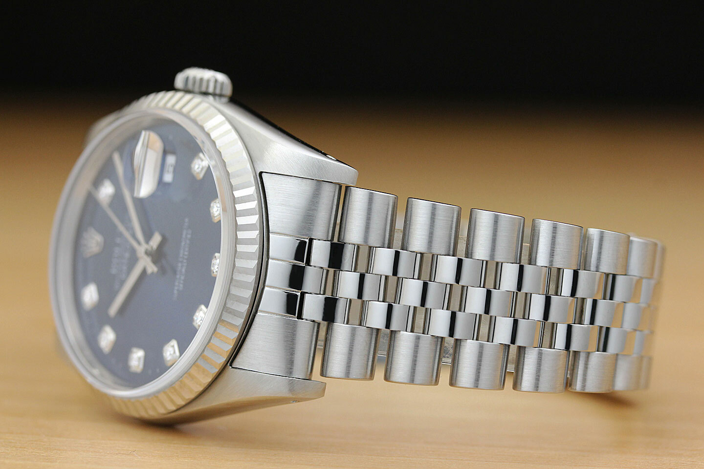 MENS ROLEX DATEJUST 16234 BLUE DIAMOND QUICKSET 18K WHITE GOLD STEEL WATCH image 4