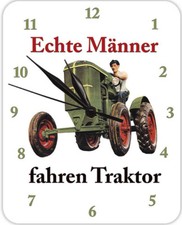 Wanduhr Echte M&auml;nner fahren Traktor 20x25cm Geschenk Schlepper Deko Blechschild