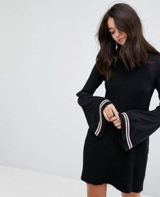 black flared arm dress Long Sleeve Flared Corset Dress main image 1