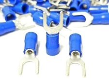 100pcs BLUE FORK SPADE TERMINAL 16-14GA #10 VINYL INSULATED CRIMP WIRE CONNECTOR