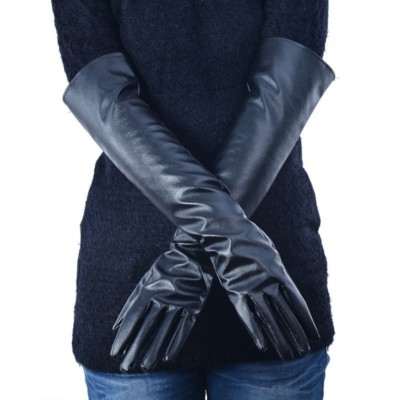 Faux Leather Elbow Gloves Winter Women's Long Gloves Warm Lined Finger Gloves 