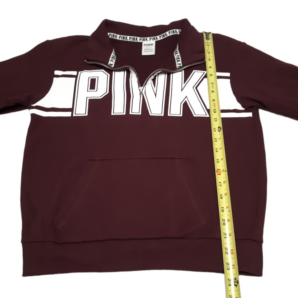PINK Victorias Secret Sweatshirt Size XS Burgundy Red Spell Out 1/4 Zip