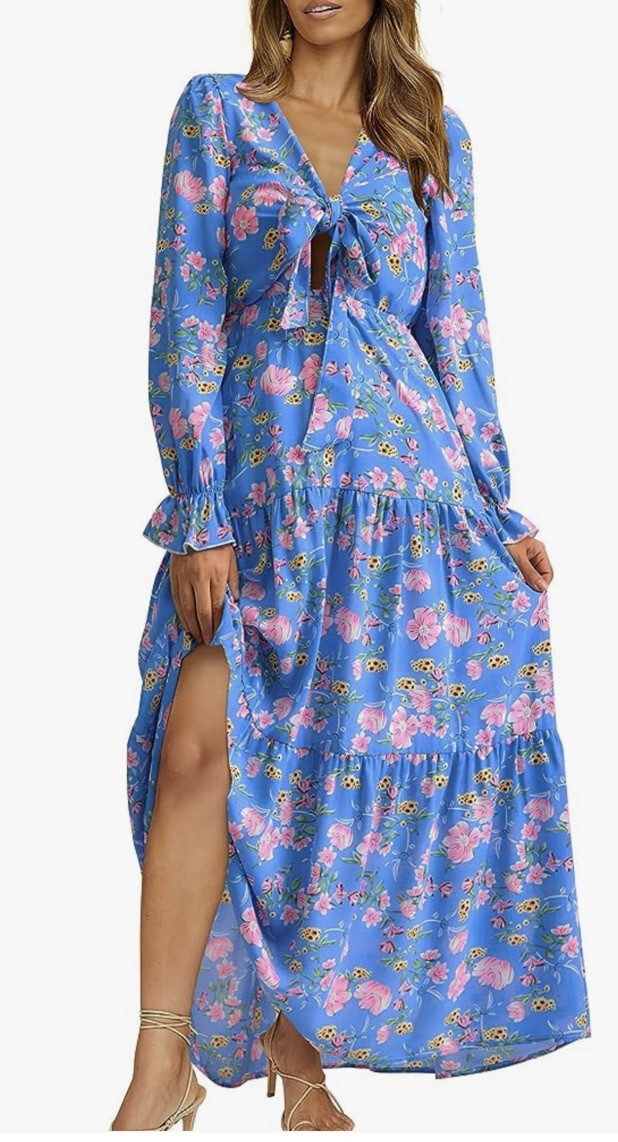 BTFMB Blue XL Pink Floral Tiered Chest Tie Dress Loose Fit Maxi | eBay BTFMB Blue XL Pink Floral Tiered Chest Tie Dress Loose Fit Maxi | eBay