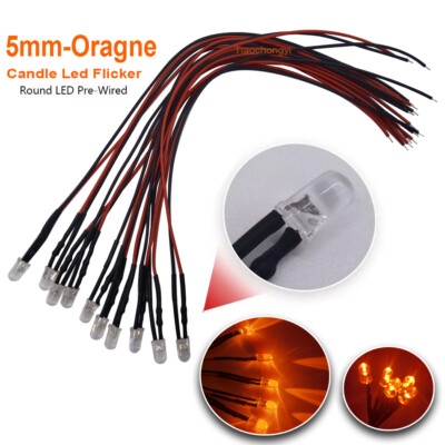 5V 12v 5mm Pre wired LEDs Flickering Candle Amber Orange LED Bright Pre ...