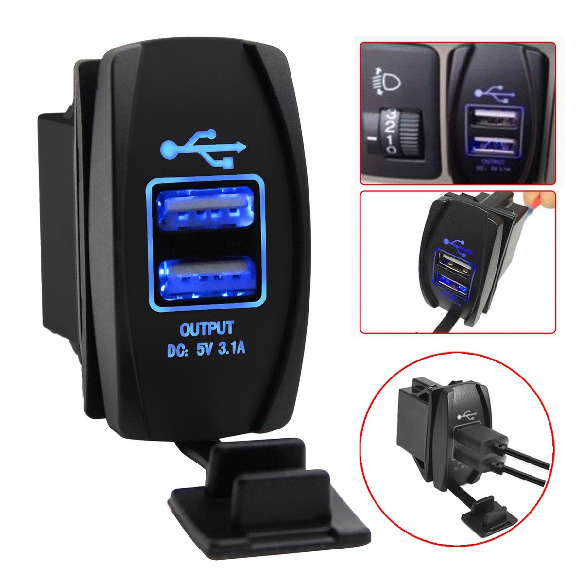 66 Outlet Dual USB Car Charger With LED Voltmeter - PD &amp; QC3.0