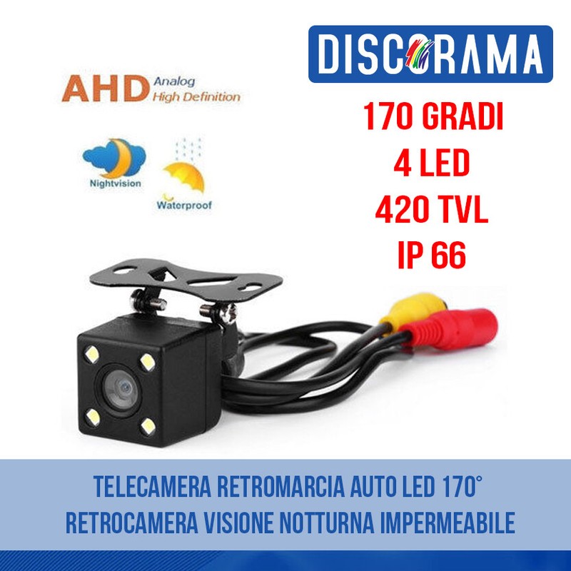Telecamera Retromarcia Auto LED 170° Retrocamera Visione Notturna Impermeabile - Immagine 1