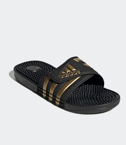 ADIDAS ADISSAGE BLACK \u0026 GOLD SLIDES 