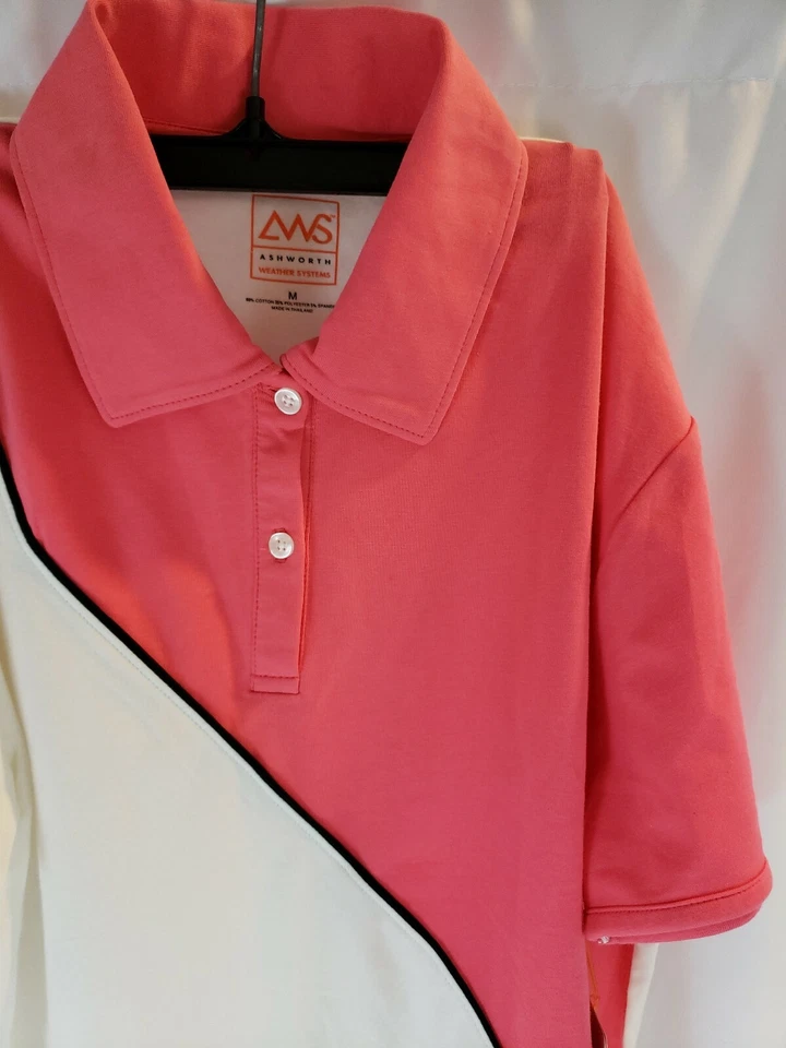 Camisa polo de manga corta Ashworth AWS para mujer - rosa/blanco talla MEDIANO - Nuevo con etiqueta Foto 3 de 4