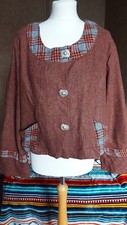 New Neslay Rust Brown Orange Check Tweed Short Lagenlook Jacket Size 18-20