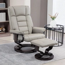 Swivel Recliner with Ottoman, Faux Leather Reclining Chair, Gray
