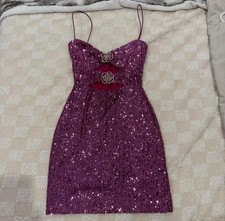 Nookie Sequin Cut-Out Mini Bodycon Dress Purple Sweetheart S