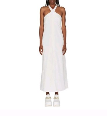 Rosetta Getty Cross Neck Button White Halter Women's Maxi Dress Size 4 MSRP $980