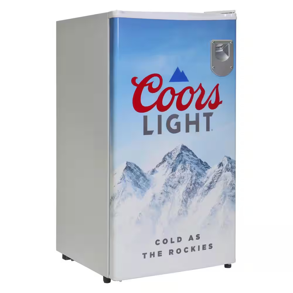 Compact Fridge with Bottle Opener, 3.2 Cu. Ft.. (90L), White, Flat Back, Reversi