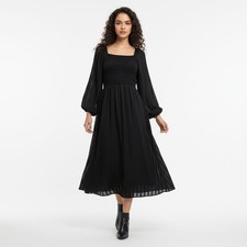 Madewell Black Square Neck Smocked Midi Dress - Medium